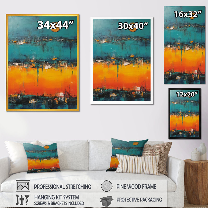 «Abstract Blue Sunset's Embrace» - art mural minimalisme, Toile tendue, H 32 po x l 24 po x P 1 po