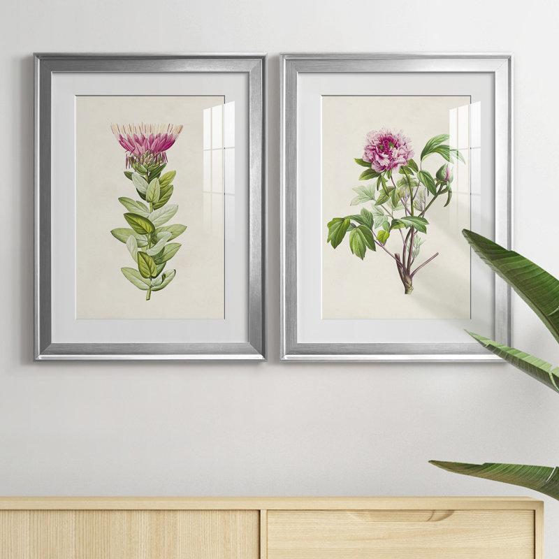 «Pretty Pink Botanicals IV», reproduction encadrée de qualité supérieure - prête à être accrochée, Cadre argenté