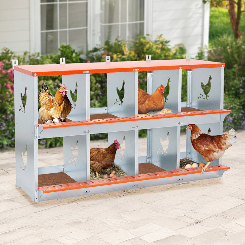 8 boîtes à nid en métal en acier galvanisé ventilé orange pour canards avec collection facile d'œufs