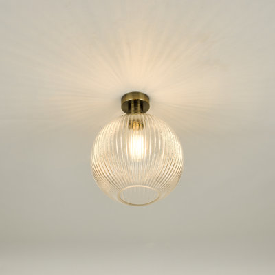 EMERSON 1LT SEMI FLUSH CW ROUND RIBBED GLASS