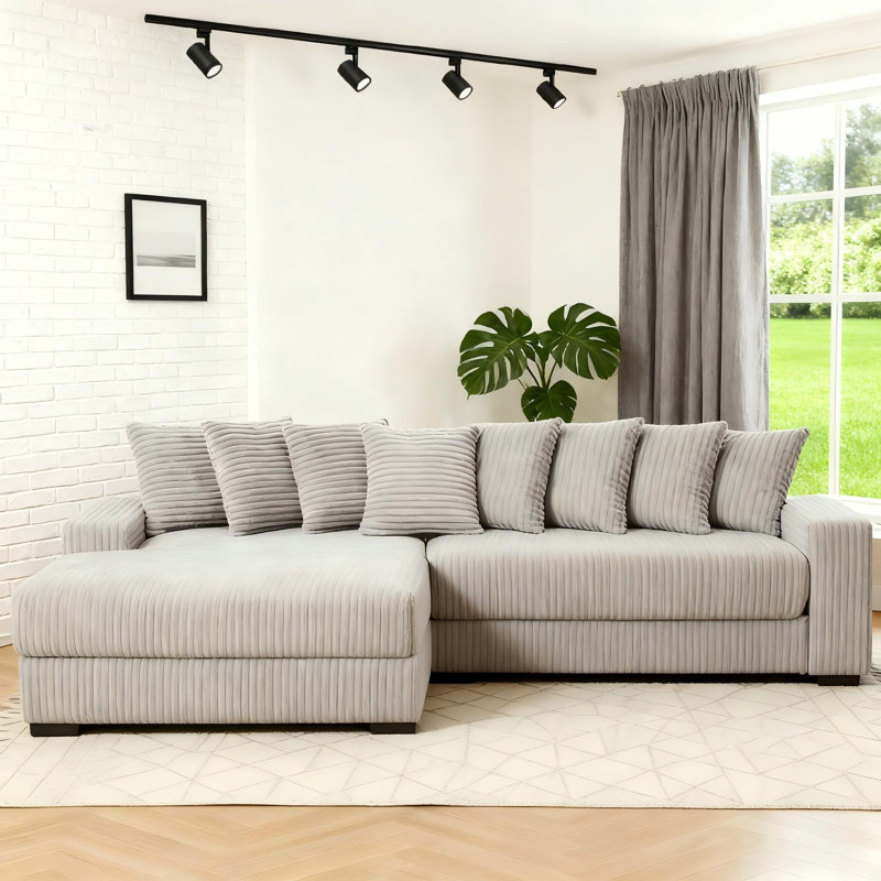 Canapé en L avec méridienne gris, Polyester gris