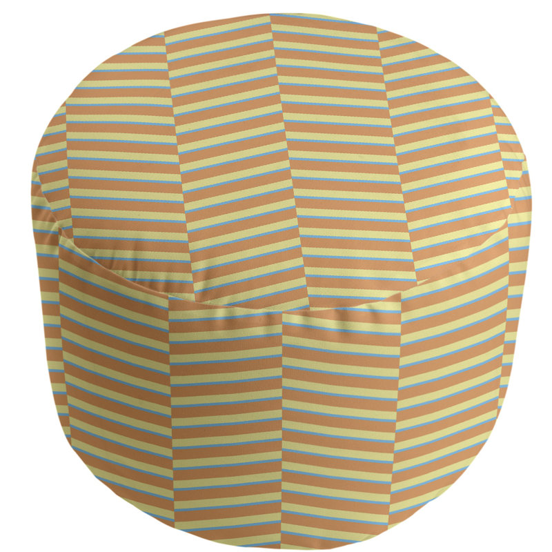 Upholstered Pouf, Blue Orange/Yellow