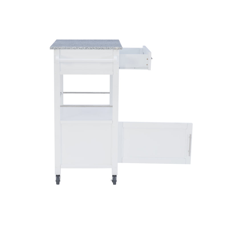 Sariol Granite Top Wood Kitchen Cart with Storage, White
