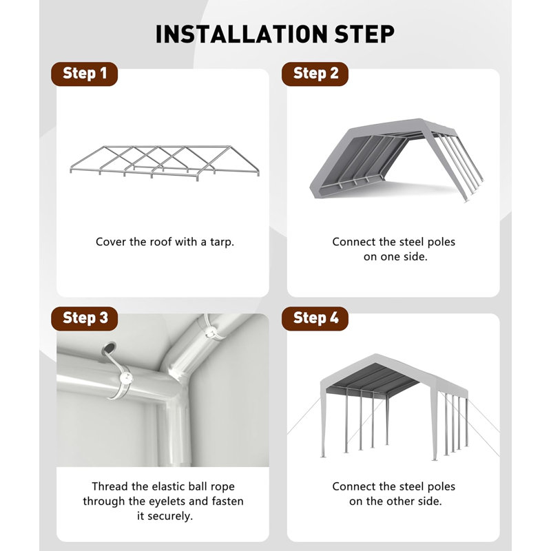 Carport Replacement Canopy Cover - Waterproof, UV-Resistant, and Wind-Resistant, White, 20 ft. W x 10 ft. D