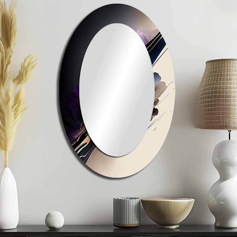 Pivoine mauve hyperréaliste I - grand miroir mural ovale sur métal, 36 po x 24 po