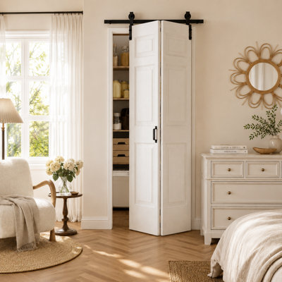 Closet Bi-fold Barn Door 6-Panelled Hollow Core Bi-Fold Barn Door 36" x 84" with Hardware Kit Included, Pre-Assembled Door Panels (Perfect for Closet Room,Pantry Room,Laundry Room,Bathroom and Other Small Rooms)