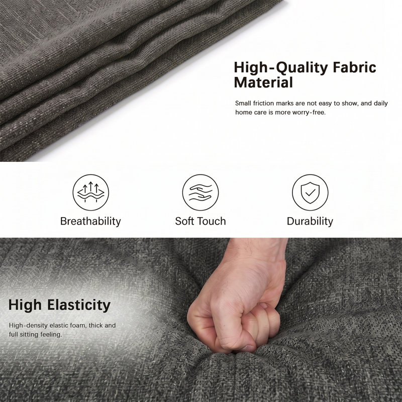 196cm 3 Seater Sofa, Wide L-shaped Sofa Couch, Upholstered Sleeper with Armrests, DeepGray Linen