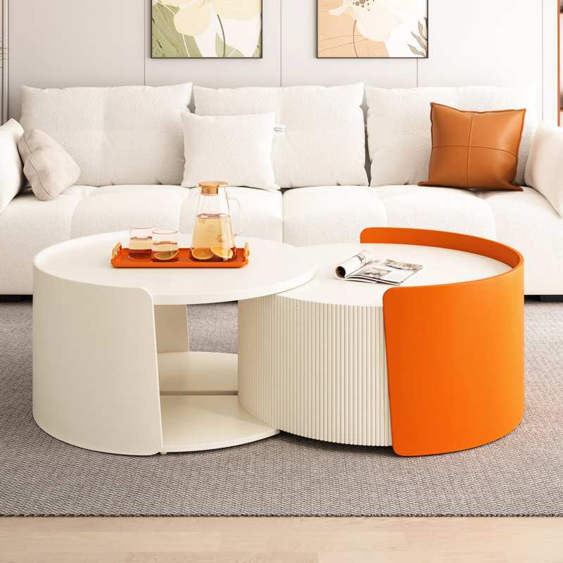Table basse gigogne (table unique), Blanc / orange