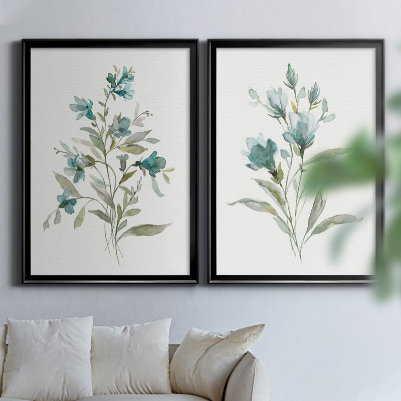Linen Botanical III - ensemble de 2 reproductions d'art, H 30,5 po x l 42,5 po x P 3 po, Toile avec cadre noir, Pas de tapis