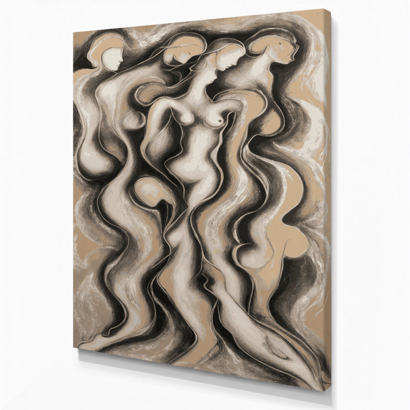 Abstrait art figuratif beige sur toile 57, H 20 po x l 16 po