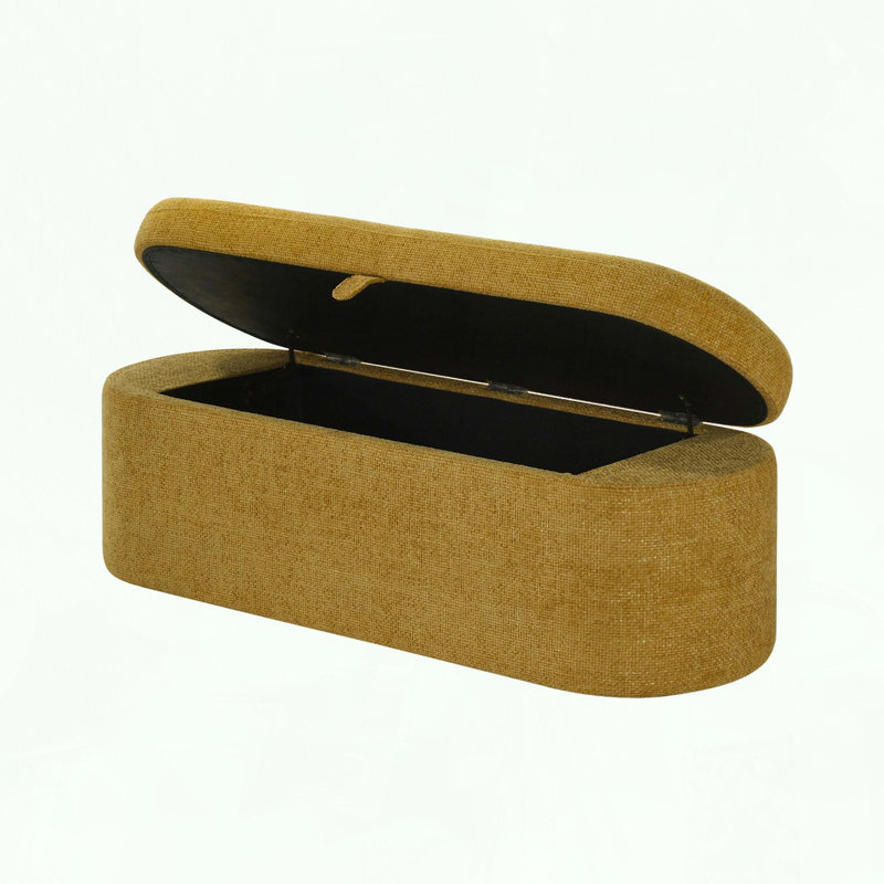Banc de rangement avec revêtement en tweed doré et compartiment caché
