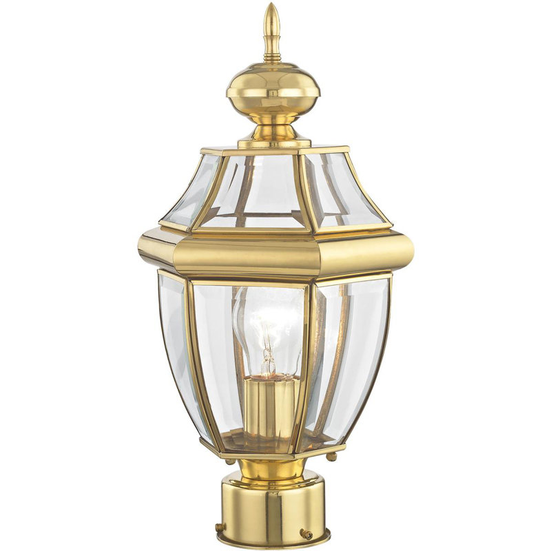 Outdoor Post Lantern Pendant Light Fixture with Clear Beveled Glass Shade, Polished Brass