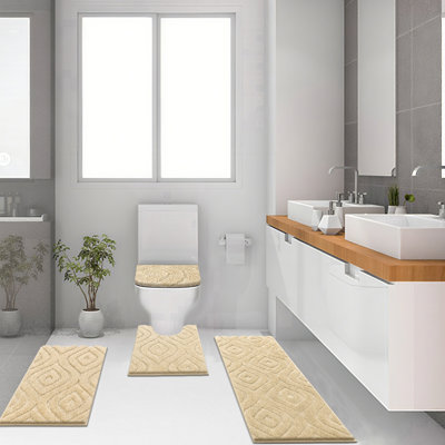 4 Piece Soft Absorbent Microfiber Bath Rug Set With Non-Slip Backing