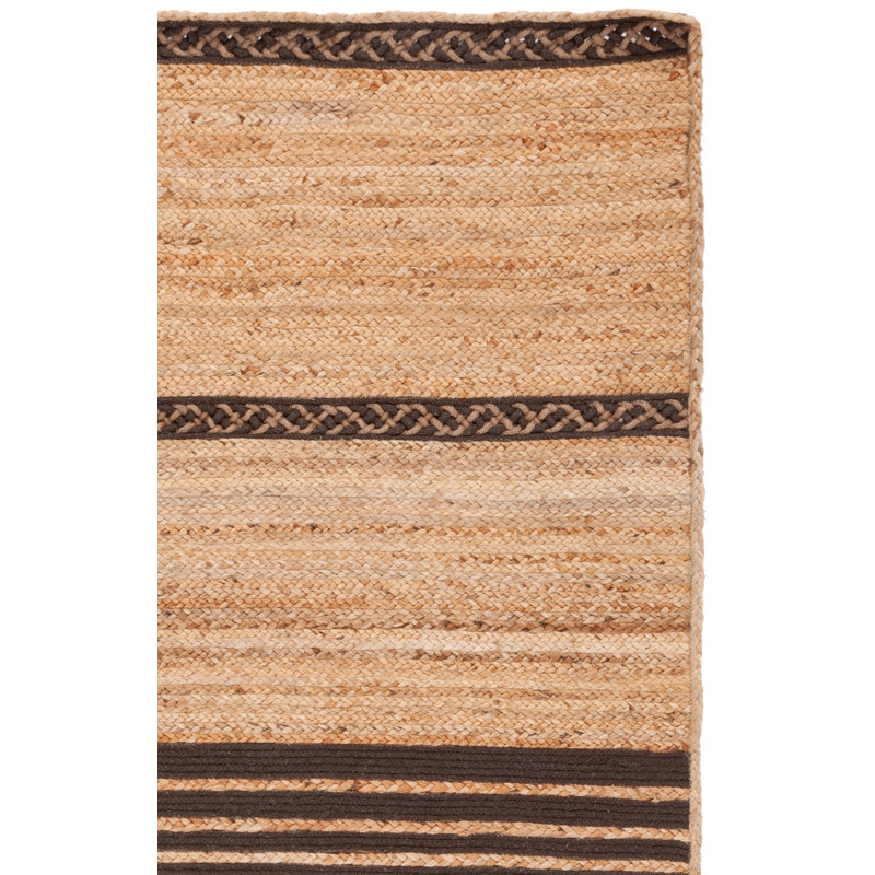 Tapis en jute / coton rayé brun en fibres naturelles Dequawn, Rectangle 3 pi x 5 pi