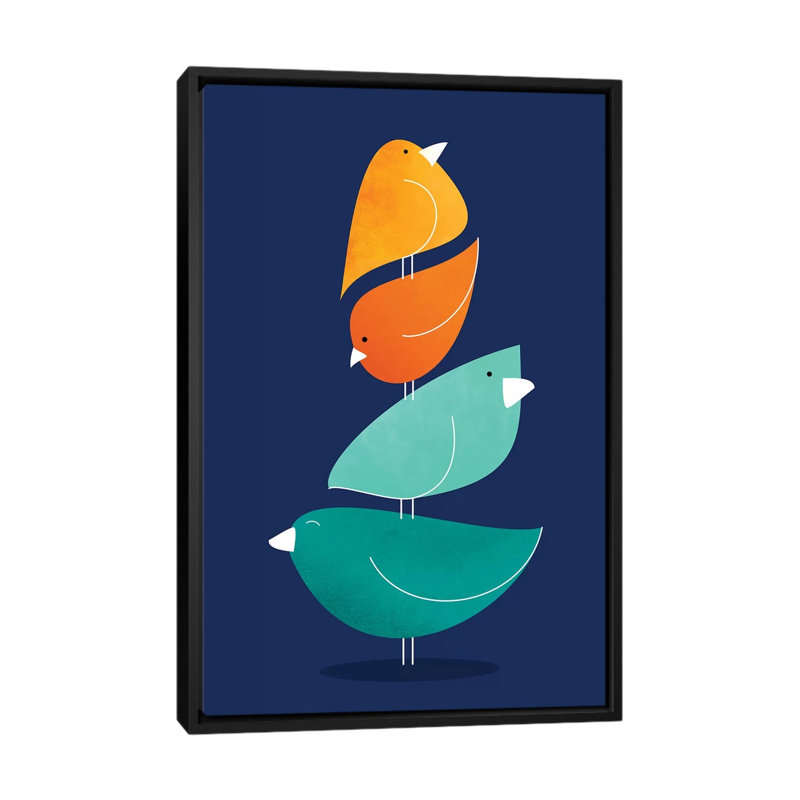 «Bird Stack I» par Modern Tropical - impression d'art graphique, H 60 po x l 40po x P 1,5 po, Toile avec cadre noir