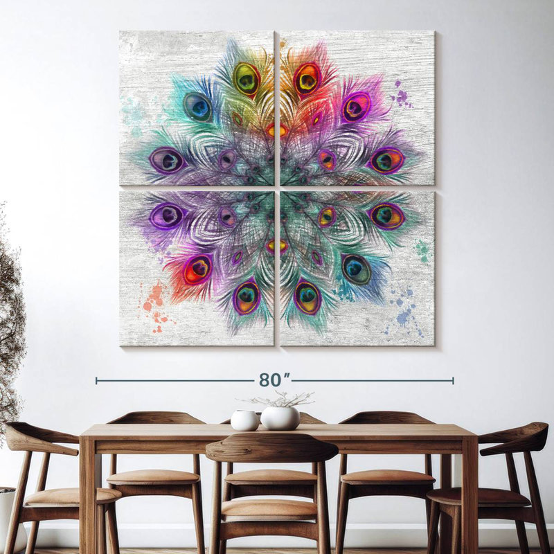 Kerner Wooden Peacock Feather Mandala, 74'' H x 74'' W