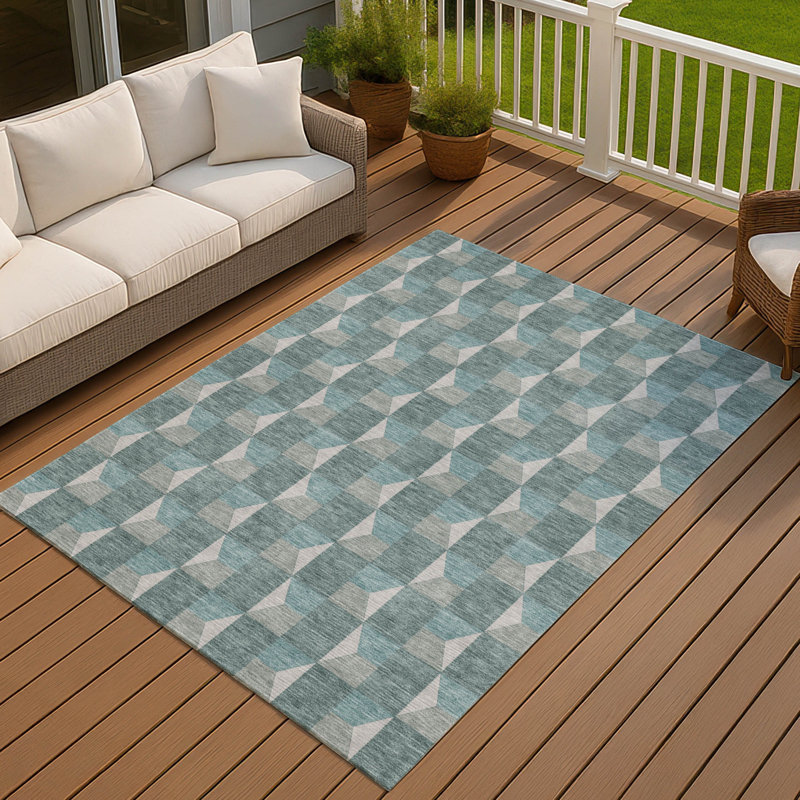 Tapis géométrique intérieur / extérieur lavable à la machine Chantille ACN2680, Sarcelle, 8 pi x 10 pi