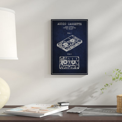 « fuyuki yonehara audio cassette brevet sketch », impression sur toile en bleu marine