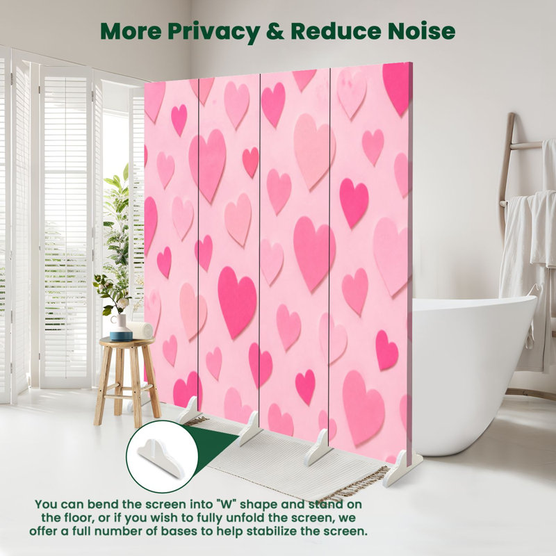 Cloison pliante 4 panneaux séparateur de protection en toile rose pastel