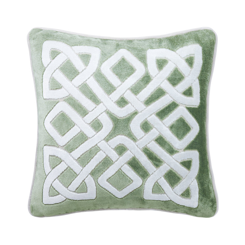 Entrelac Decorative Pillow, Green/White