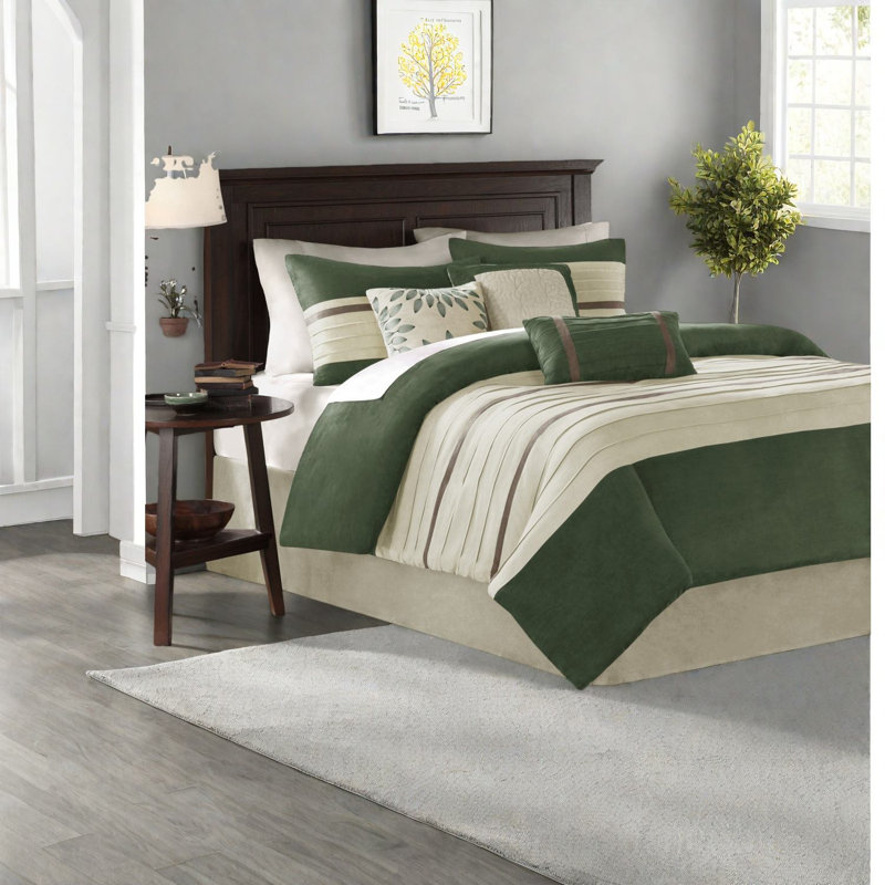Ensemble de literie luxueux en faux suède 7 pièces, vert doux, grand lit, facile d'entretien