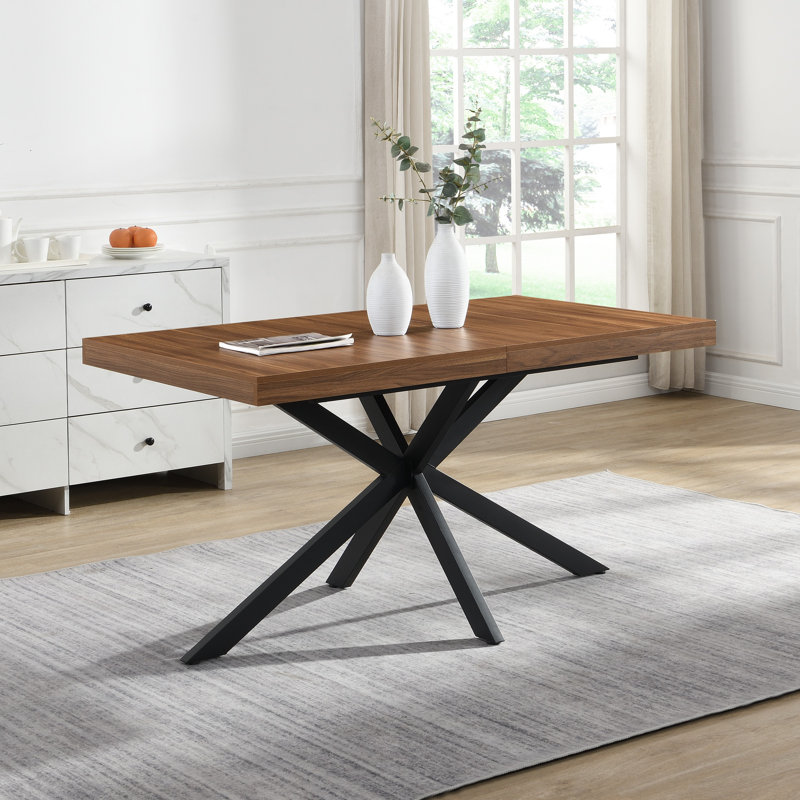 Industrial X-Leg Extendable Dining Table, Walnut