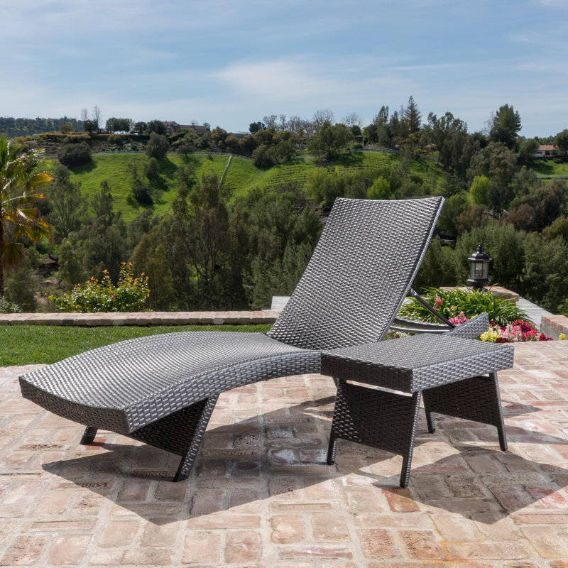 Lisbeth Outdoor Chaise Lounge with Table, Gray