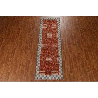 Tapis de couloir orange orange noué à la main 3 x 10