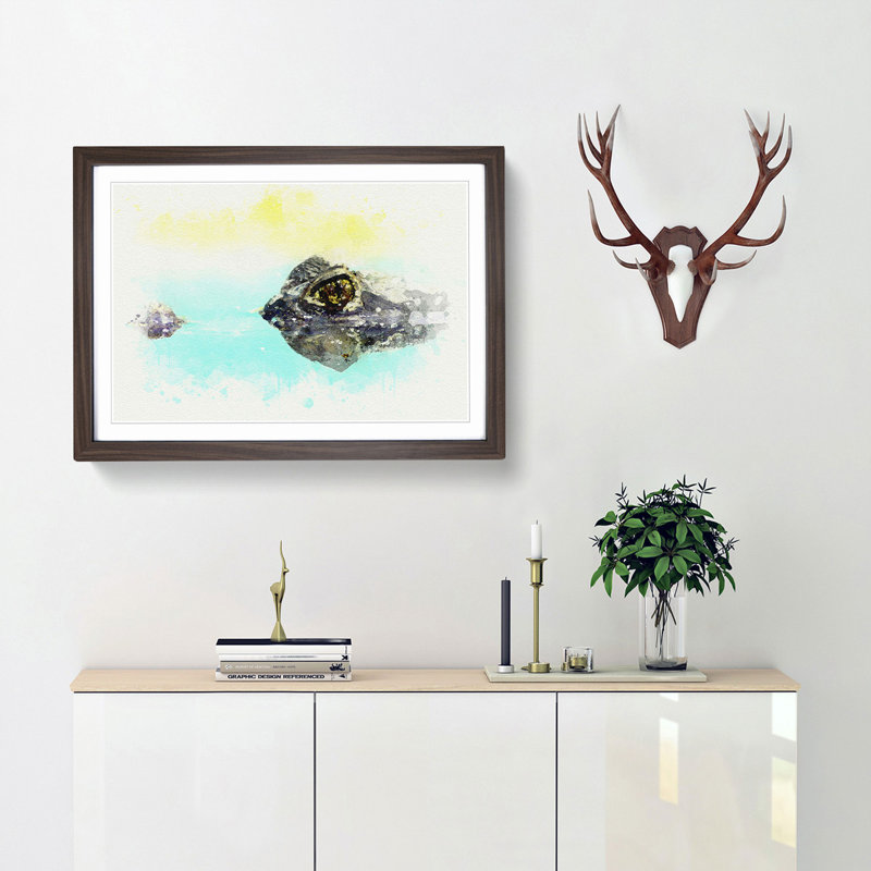 Peering Crocodile in Abstract - Picture Frame Graphic Art Print, Walnut Framed, 36cm H x 48cm W x 2cm D