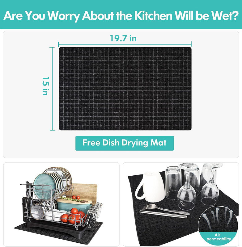 Adjustable Stainless Steel Dish Rack, Black/Silver