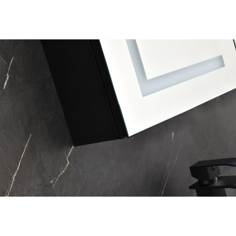 Armoire de salle de bain éclairée à DEL avec miroir, douilles - 48 x 30 pouces, à intensité variable, brouillard, armoire de projection en aluminium noir mat, douilles de pouce, cadre