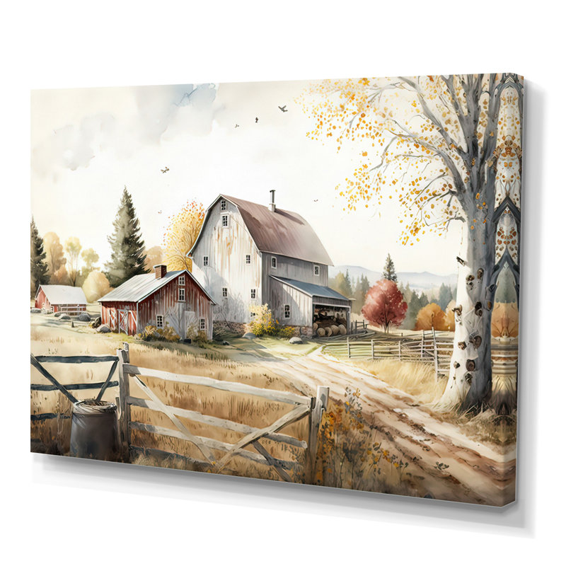 «Beautiful Barn In Spring II», art mural sur toile paysage de grange, H 24 po x l 32 po, Toile tendue, Sans cadre