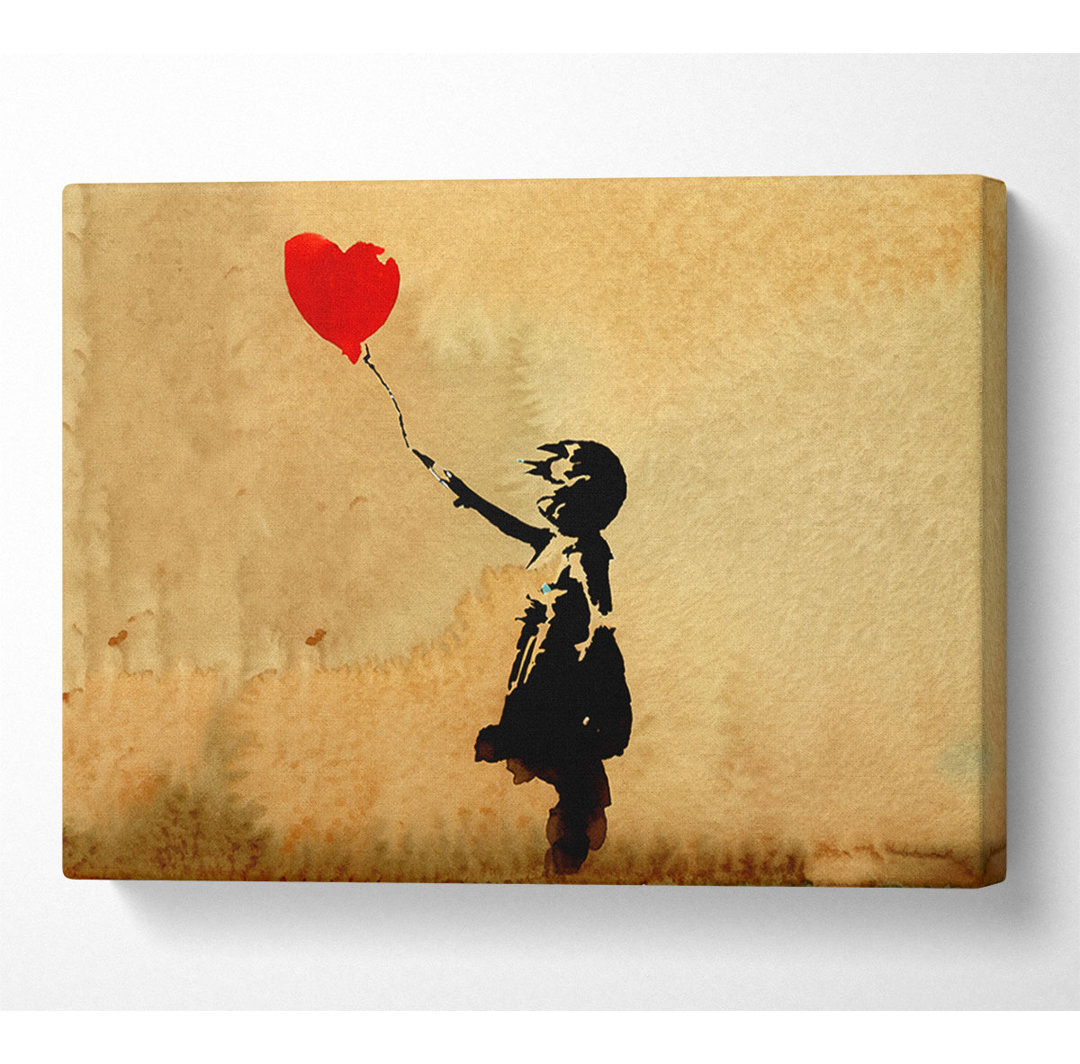 Love Heart Balloon Left - Leinwanddrucke auf Wrapped Canvas