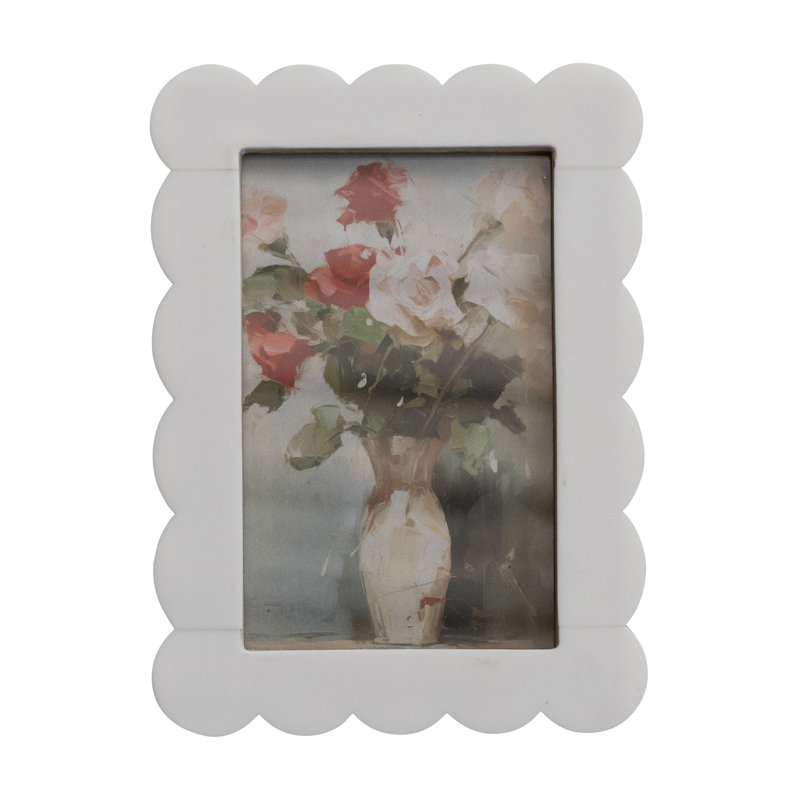 Resin And Wood Scalloped Photo Frame, White