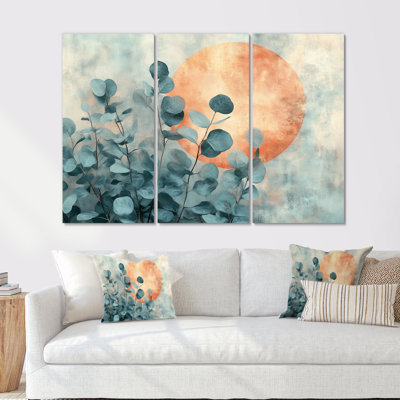 Sage Botanical Canvas, Eucalyptus Wall Art - Eucalyptus Eclipse 3 Piece Framed Canvas Wall Art Set Modern Nature Decor