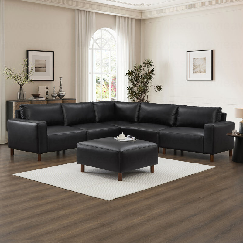 Canapé d'angle en cuir de polyuréthane, Noir