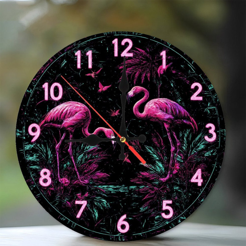 Horloge avec flamants roses et plantes