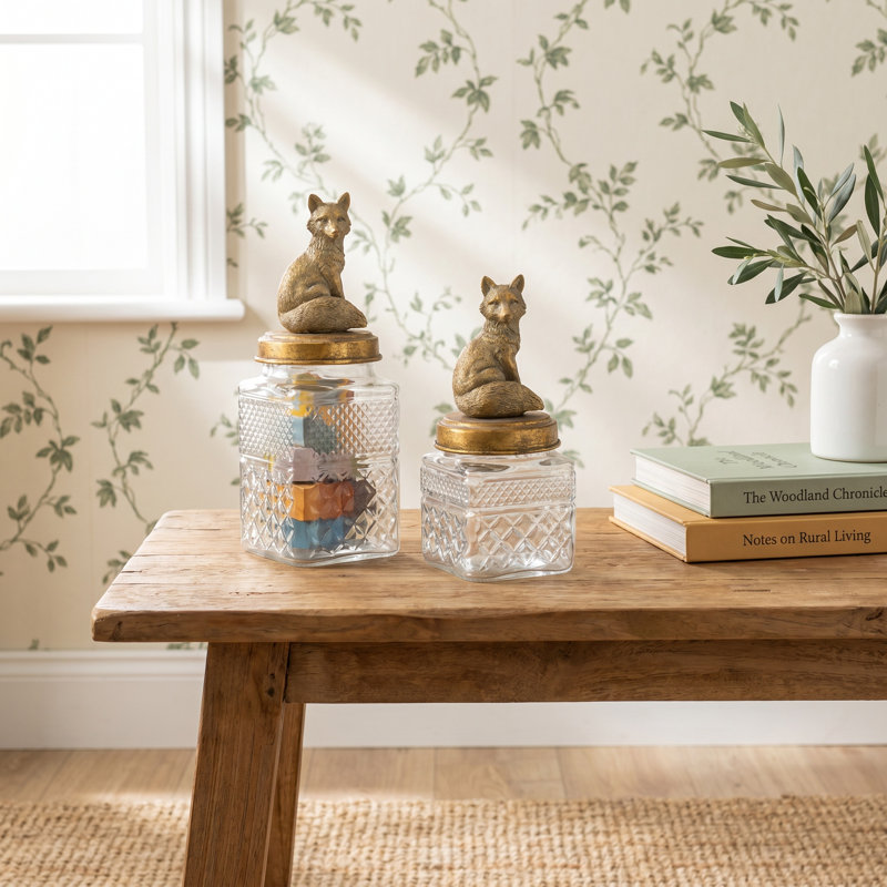  Canisters – Glass & Metal 13 Inch – Decorative Storage Set of 2