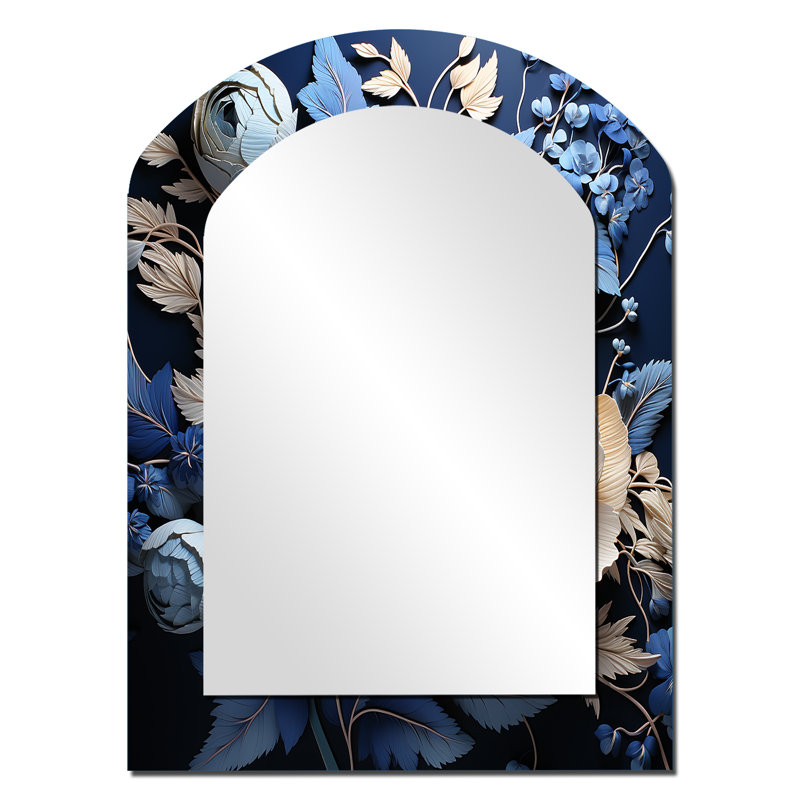 Ranunculus Bouquet I - grand miroir asymétrique Ranunculus, miroir mural décoratif arqué traditionnel, impression d'art en métal