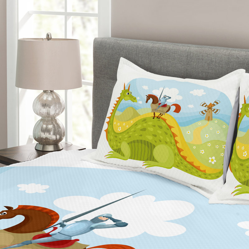 Adrika Green/Blue/Brown Microfibre Bedspread Set, 220 x 264 cm