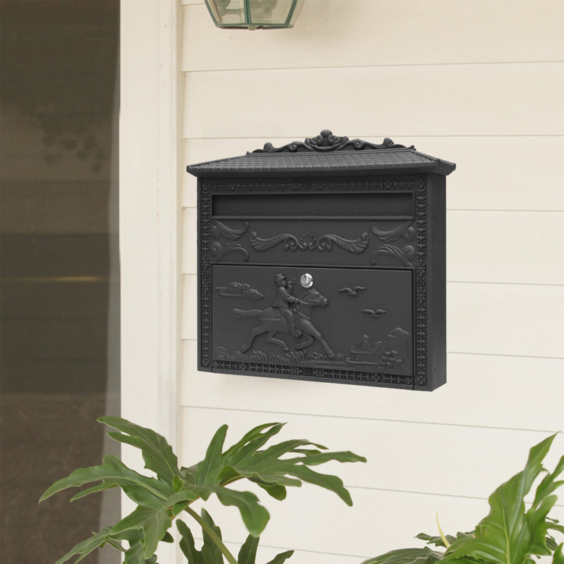 Cast Aluminum Wall Mounted Mailbox, Black Sand Grain