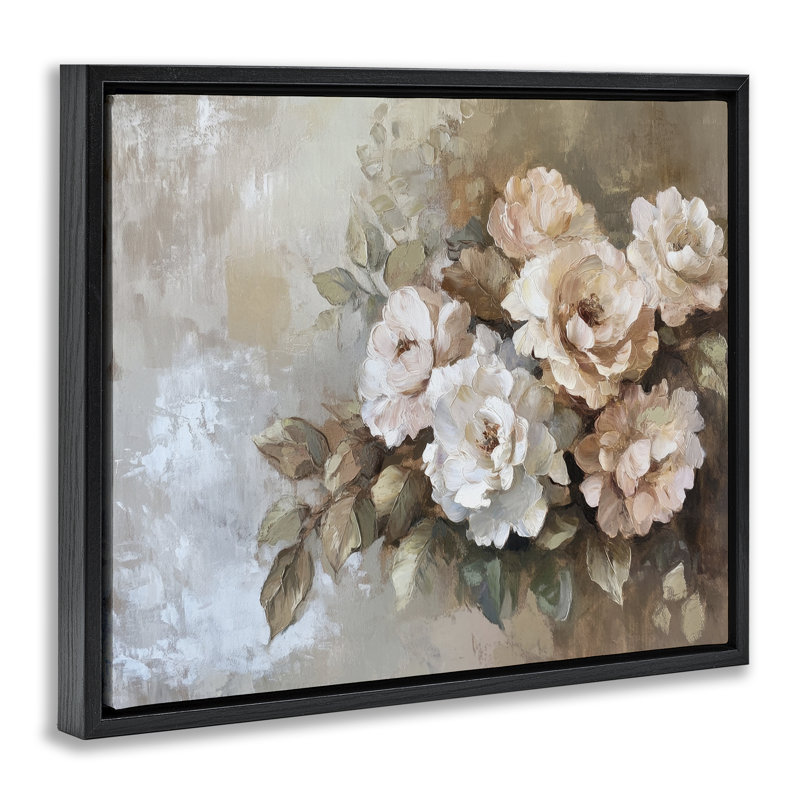  "Pastel Budding Blooms" par Petal Prints Design, Cadre flottant noir de jais, H 17 po x l 21 po