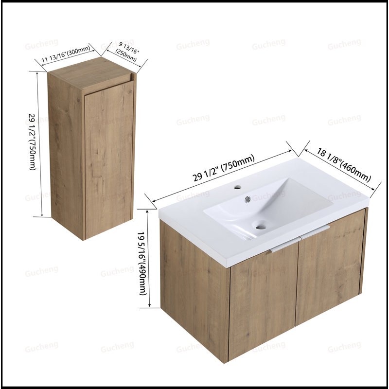 Meuble-lavabo mural 30 po avec armoire latérale