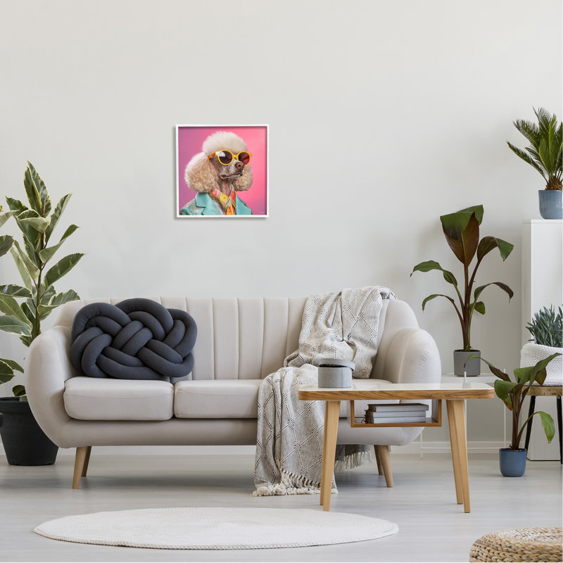 " Stylish Poodle Portrait " by Roozbeh, Coastal White Framed Giclee, 17" H x 17" W x 1.5" D