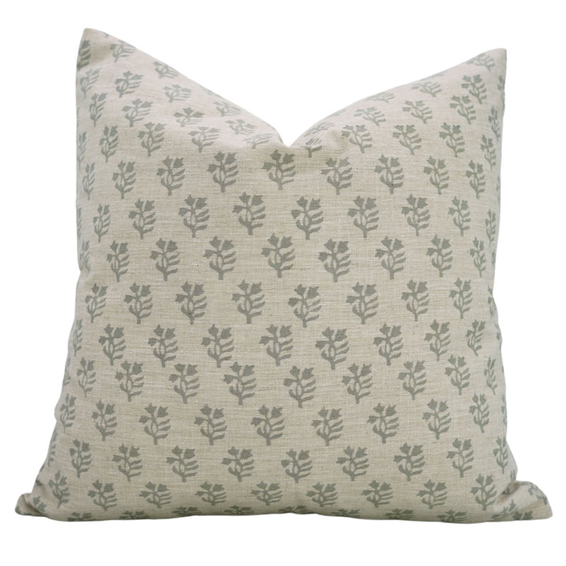 Coussin à motif de fleurs fabriqué à la main Fabividine, Imprimé bloc vert / floral, Carré 16 po