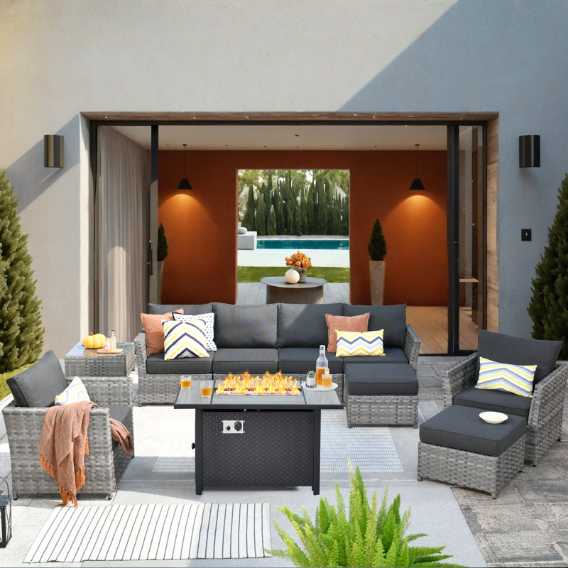 Ignatz 10 - Piece Patio Furniture Set With Cushions, Black