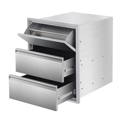 304 Stainless Steel Outdoor Kitchen Drawer with Paper Towel Holder, Weatherproof Built-In BBQ Island Storage Cabinet, Flush Mount, One Layer for Patio, Garden, or Bar, 17" W x 11.25" H x 8.75" D