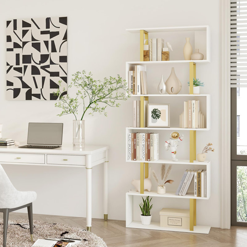 188cm H x 70cm W Geometric Bookcase, White