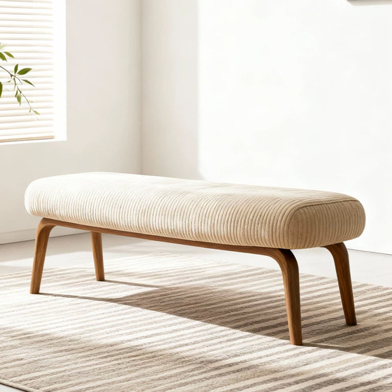 Banc rembourré en bois massif blanc, H 16,93 po x l 47,24 po x P 15,75 po