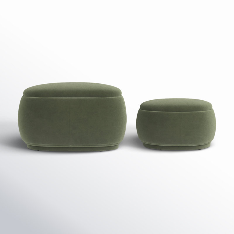 Hoya Oval Velvet Storage Ottoman (Set of 2) , Soren Olivine Performance Velvet